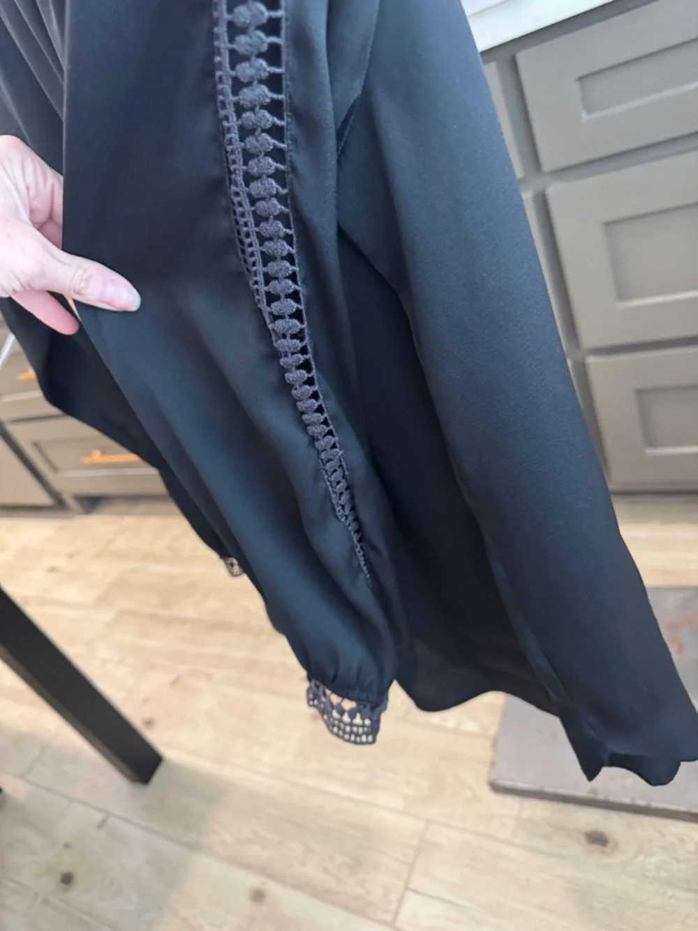 LOFT Black Crochet-Trim Long Sleeve Peasant Blouse - Size XL - Picture 3 of 6